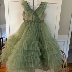 SHEIN Layered Tulle Kids Dress in Soft Green